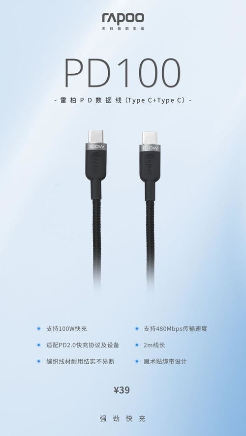 強(qiáng)勁快充新體驗(yàn) 雷柏PD100 Type-C數(shù)據(jù)線上市，秒速回血不過(guò)熱
